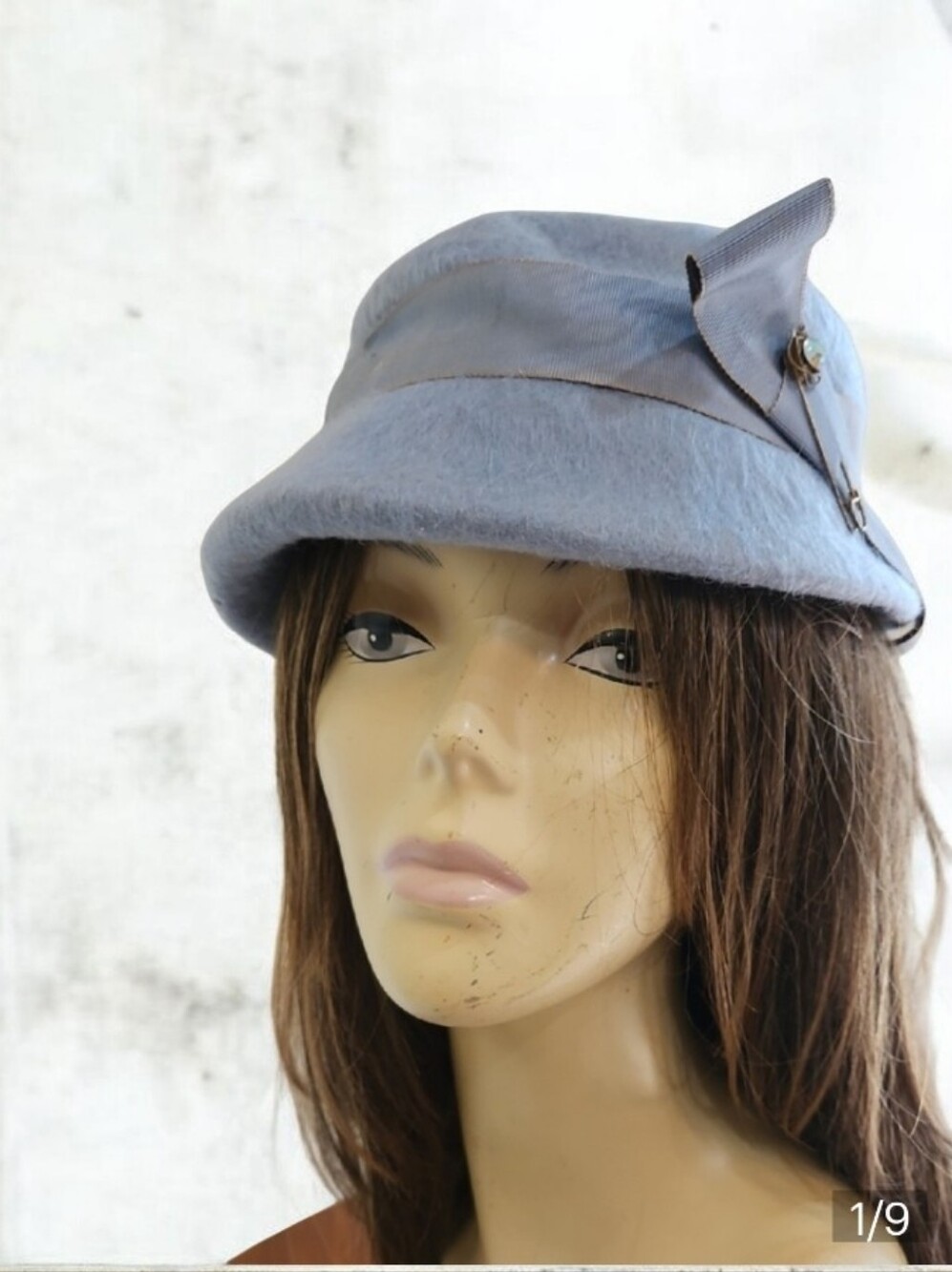 Stylish Light Blue‎ Felt Cloche Hat with Bow Detail Original Hat Pin